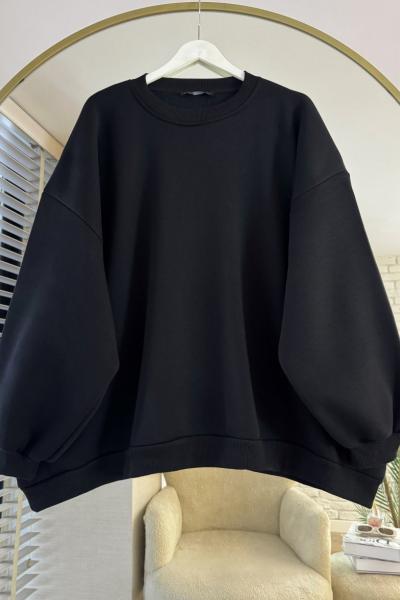 Oversize Üç İplik Sweathirt Siyah