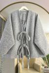 Önü Bağcıklı Kaşmir Ceket Gri