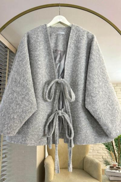 Önü Bağcıklı Kaşmir Ceket Gri