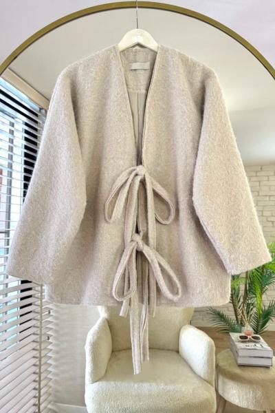 Önü Bağcıklı Kaşmir Ceket Bej