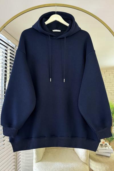 Kapüşonlu Oversize Sweatshirt Koyu Lacivert