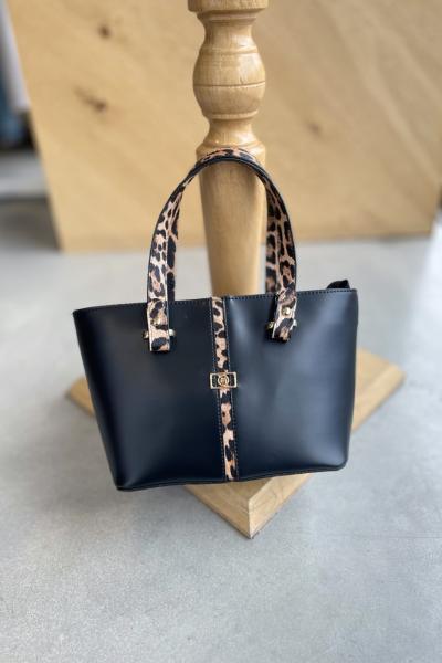 Leopar Askılı Çanta Siyah