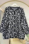 Leopar Desen Triko Hırka Gri