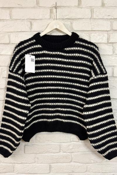 Çizgili Purble Kazak Siyah