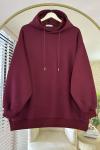 Kapüşonlu Oversize Sweatshirt Bordo