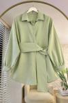 Beli Kuşaklı Armürlü Gömlek Yeşil