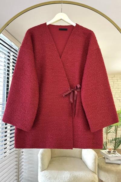 Bağlamalı Buklet Ceket Kırmızı