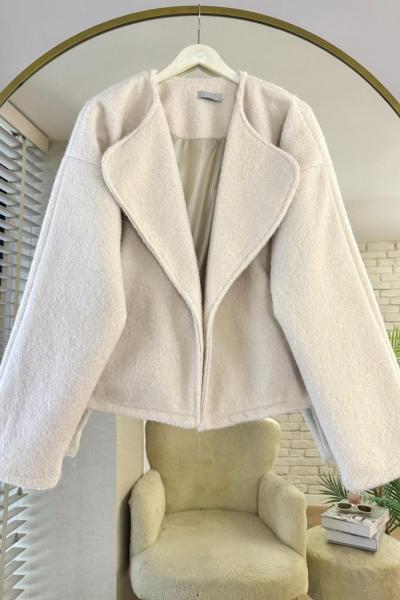 Şal Yaka Astarlı Ceket Krem