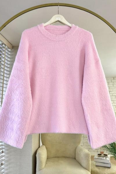Oversize Yumoş Kazak Pembe