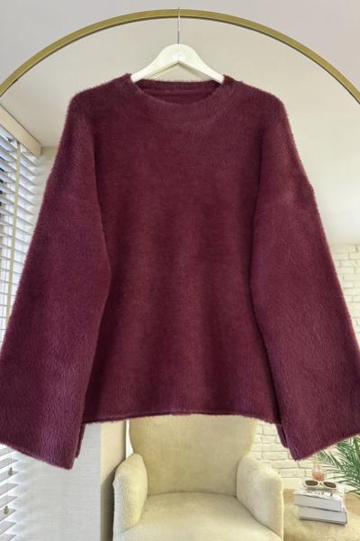 Oversize Yumoş Kazak Bordo