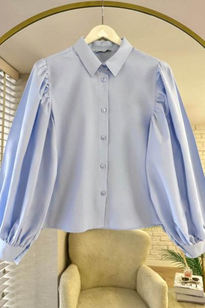 Balon Kol Kısa Gömlek Bebe Mavisi