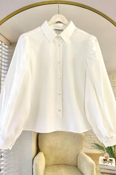 Balon Kol Kısa Gömlek Ekru