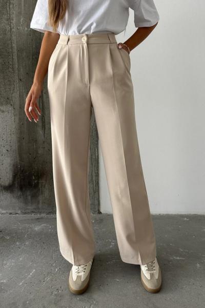 Pileli Palazzo Kumaş Pantolon Bej