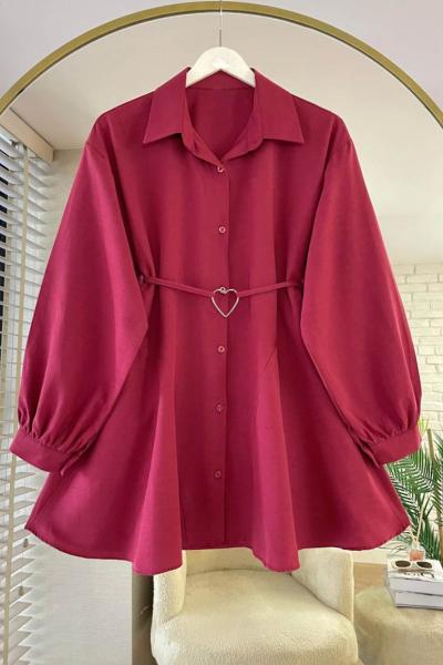 Kalp Kemerli Poplin Gömlek Bordo