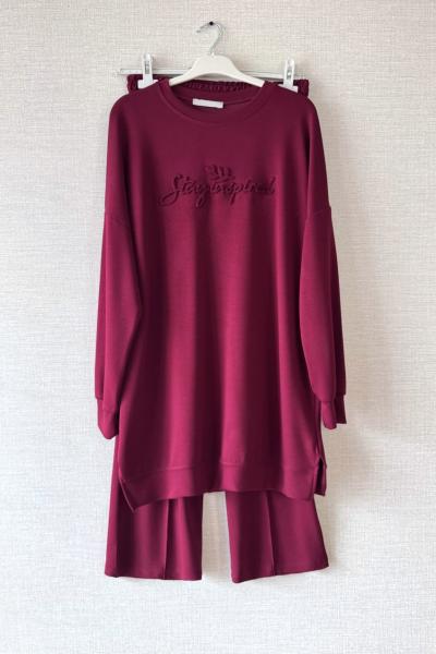 Gofre Baskılı Takım Bordo