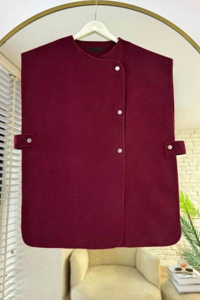 Çıt Çıtlı Kaşe Yelek Bordo