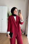 Çizgi Astarlı Double Ceket Bordo