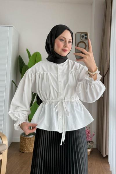 Beli Tünelli Kısa Gömlek Ekru