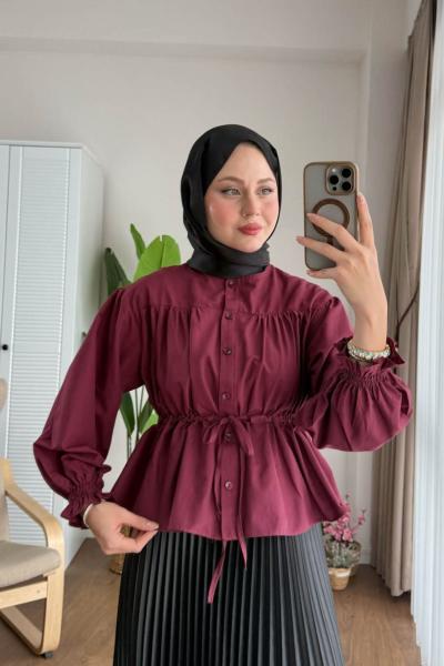 Beli Tünelli Kısa Gömlek Bordo