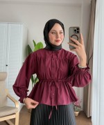 Beli Tünelli Kısa Gömlek Bordo