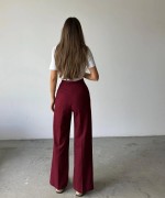 Pileli Palazzo Kumaş Pantolon Bordo