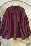 Yakası Bağlamalı Salaş Tunik Bordo
