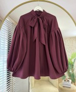Yakası Bağlamalı Salaş Tunik Bordo