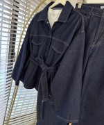 Belden Bağlamalı Denim Takım Lacivert