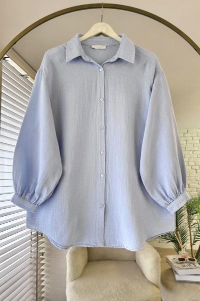 Oversize Müslin Gömlek Bebe Mavisi