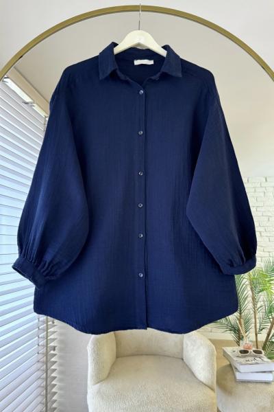 Oversize Müslin Gömlek Lacivert