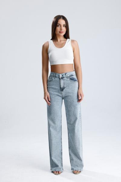 Ön ve Arkası Taşlı Kot Pantolon Kar Yıkama Mavi