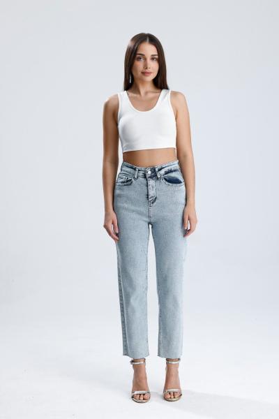 Batik Taş Baskılı Kot Pantolon Kar Yıkama Mavi