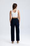 Kesik Paça Mom Jean Koyu Lacivert
