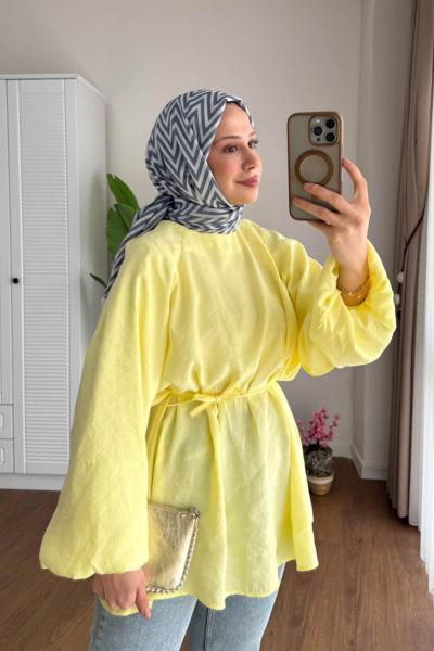 Balon Kol Modal Tunik Sarı
