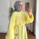 Balon Kol Modal Tunik Sarı