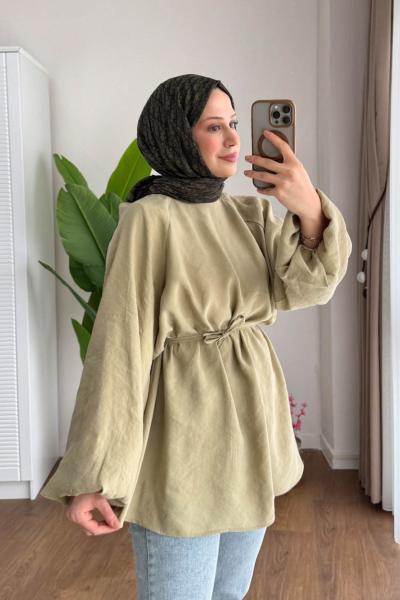 Balon Kol Modal Tunik Küf Yeşili