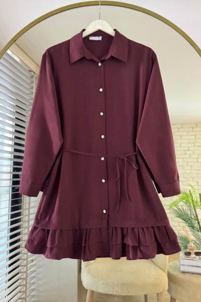 Eteği Fırfırlı Tunik Bordo