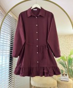 Eteği Fırfırlı Tunik Bordo
