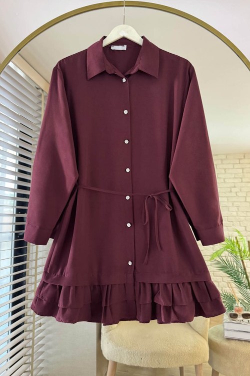 Eteği Fırfırlı Tunik Bordo