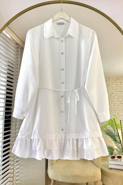 Eteği Fırfırlı Tunik Beyaz