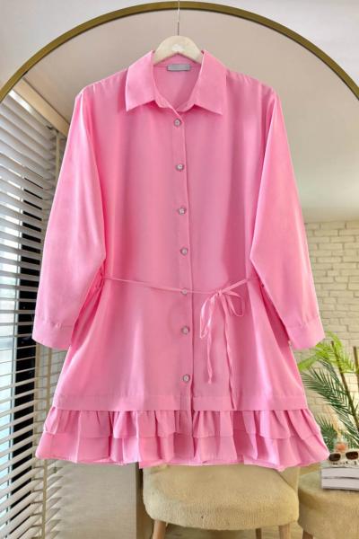 Eteği Fırfırlı Tunik Pembe