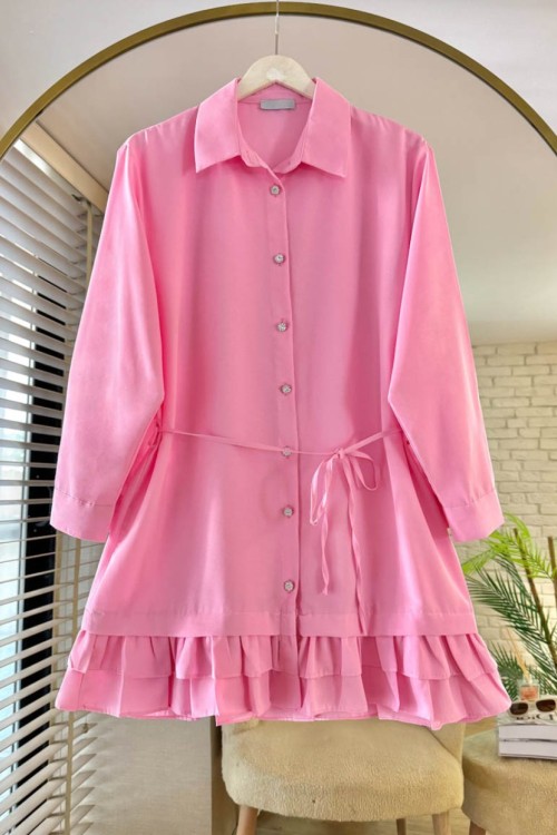 Eteği Fırfırlı Tunik Pembe