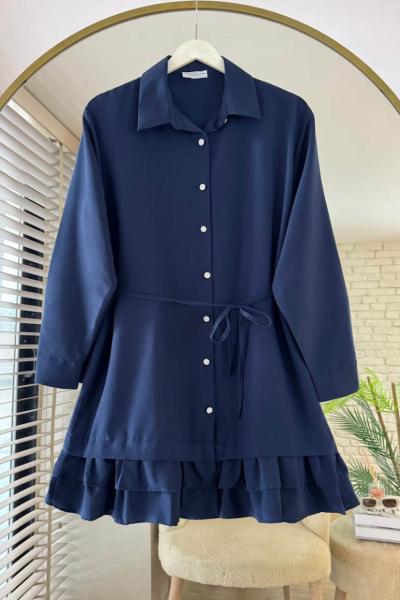 Eteği Fırfırlı Tunik Lacivert