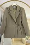 Çift Yaka Bağlamalı Ceket Küf Yeşili