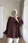 Kolu Büzgülü Arkası Piliseli Gömlek Bordo