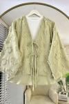 Püsküllü Keten Kimono Yeşil