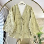 Püsküllü Keten Kimono Yeşil