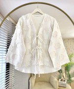 Püsküllü Keten Kimono Ekru