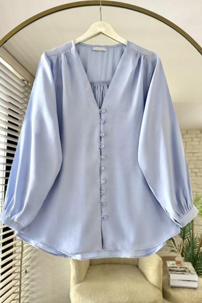 V Yaka Pes Modal Gömlek Bebe Mavisi