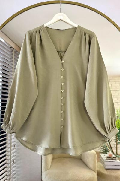 V Yaka Pes Modal Gömlek Küf Yeşili